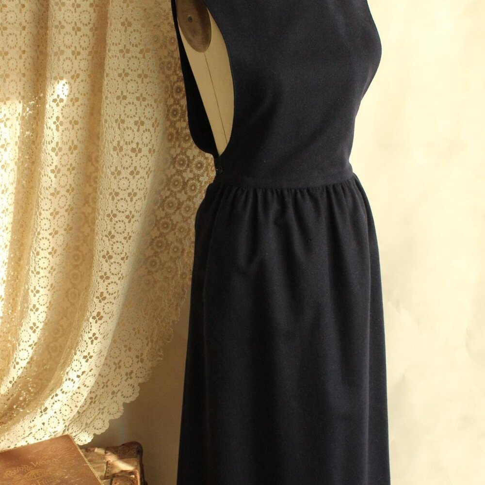 Vintage 1980s Dress with Pockets, J.G. Hook Wool Navy Blue Pinafore, Size 8 - Picture 6 of 14